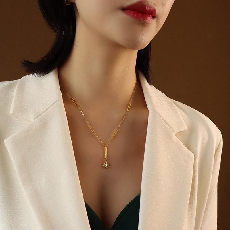 Collana Chocker Six Star Manga realizzata in acciaio al titanio, realizzata a mano con catenina placcata in oro_voghion.com