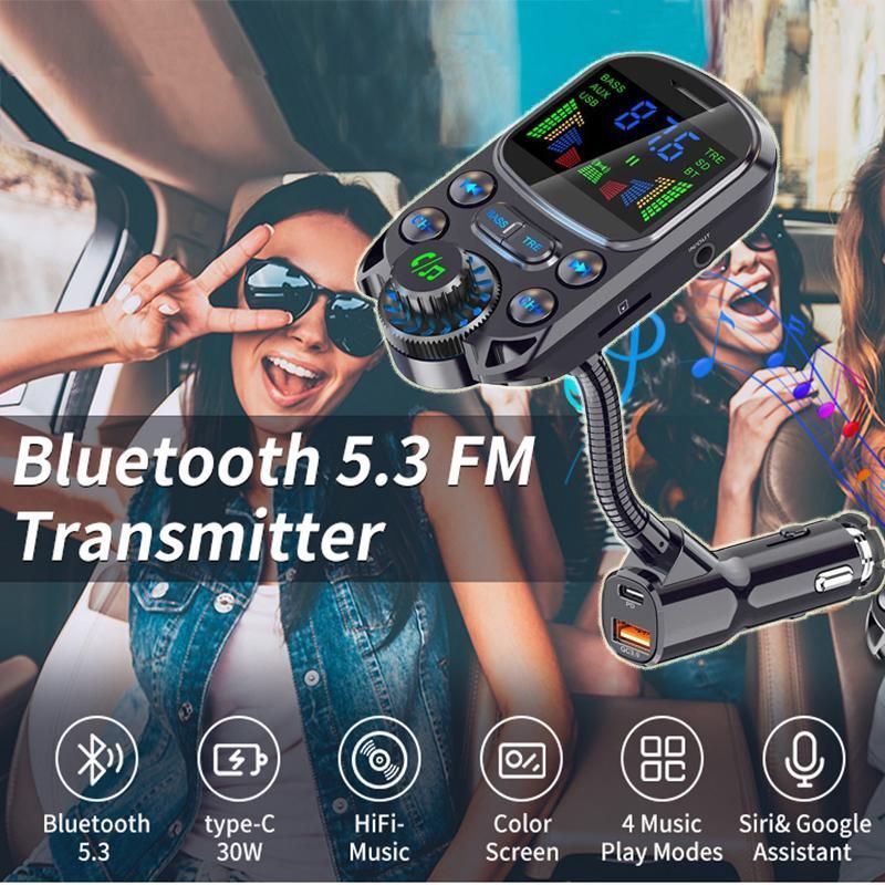 Aggiorna il trasmettitore FM Bluetooth per auto, kit adattatore per caricabatteria rapido per auto Bluetooth 5.3 wireless, supporta AUX Out U Disk/scheda TF_voghion.com