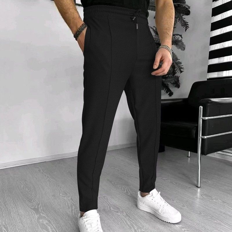 Pantaloni da jogging da uomo in maglia a nido d'ape - Pantaloni casual traspiranti in misto cotone con coulisse per palestra e streetwear (nero/bianco/grigio/kaki/blu navy, S-XXL)_voghion.com