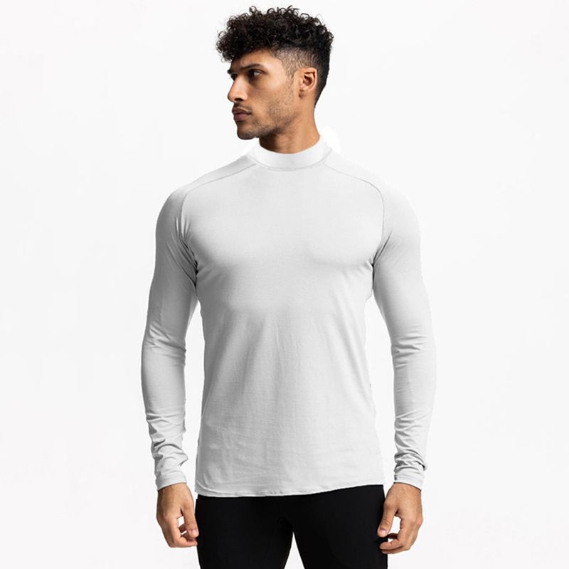 T-shirt da uomo a maniche lunghe a collo alto, sportiva, da corsa, elastica, aderente, ad asciugatura rapida, con colletto alla coreana, base da basket_voghion.com