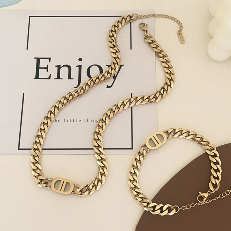 Bracciale con collana a lettera D in acciaio al titanio Bracciale con collana a catena spessa_voghion.com