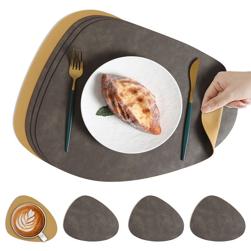 Nordic Cowhide Grain Water Drop Shape Leather Placemat Double-Sided Non-Slip PU Heat Insulation Restaurant Hotel Dining_voghion.com
