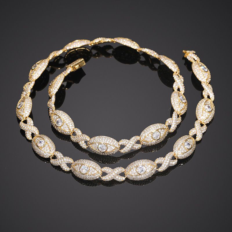 Collana Hip Hop con Zirconi, Gioielli da Uomo, Catena Cubana a Forma di 8, Occhi Infiniti da 11 mm, Accessori Moda_voghion.com