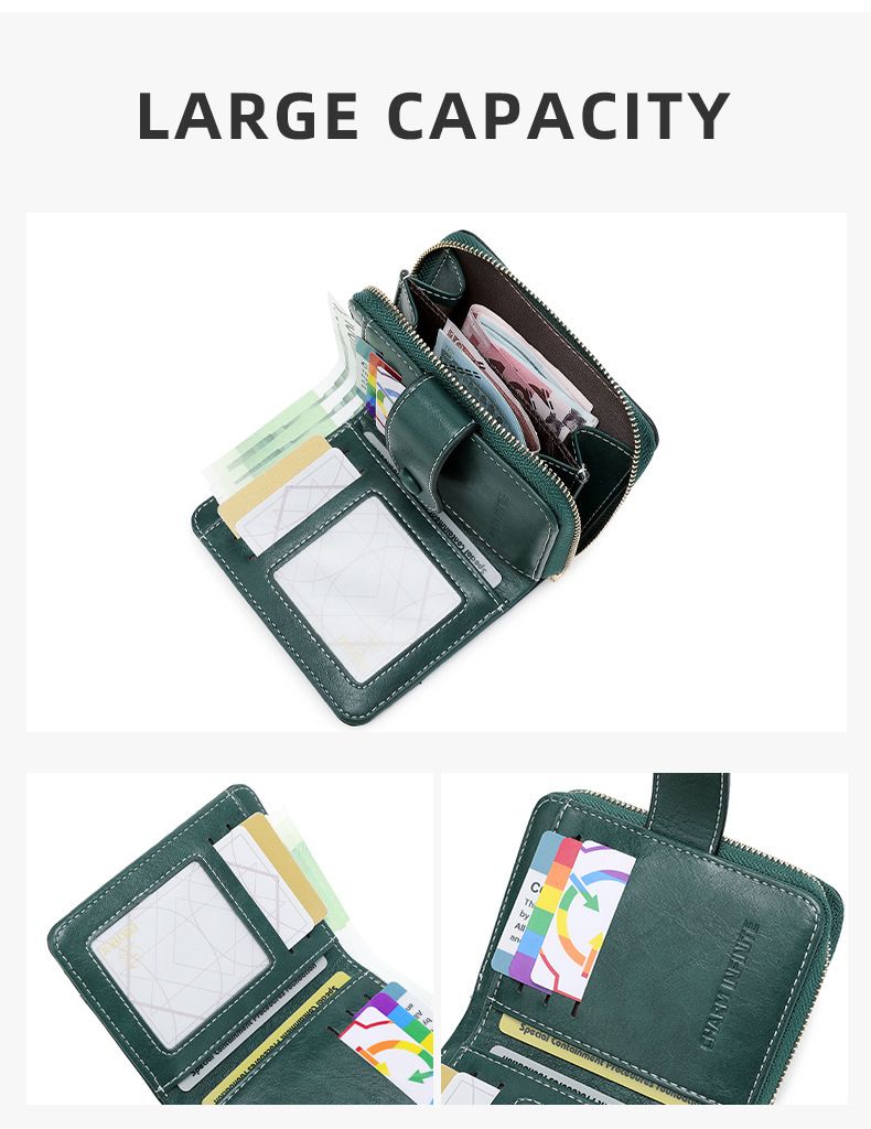 Cross Border Nieuwe RFID Anti Magnetische Korte Portemonnee Multifunctionele Ritssluiting Portemonnee Europese En Amerikaanse Retro Dames Muntenportemonnee_voghion.com
