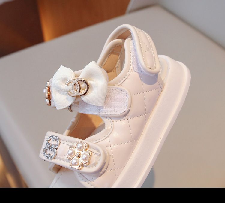 Çocuk 2023 Yaz Yeni Stil İnci Yay Moda Prenses Kız Sandalet_voghion.com