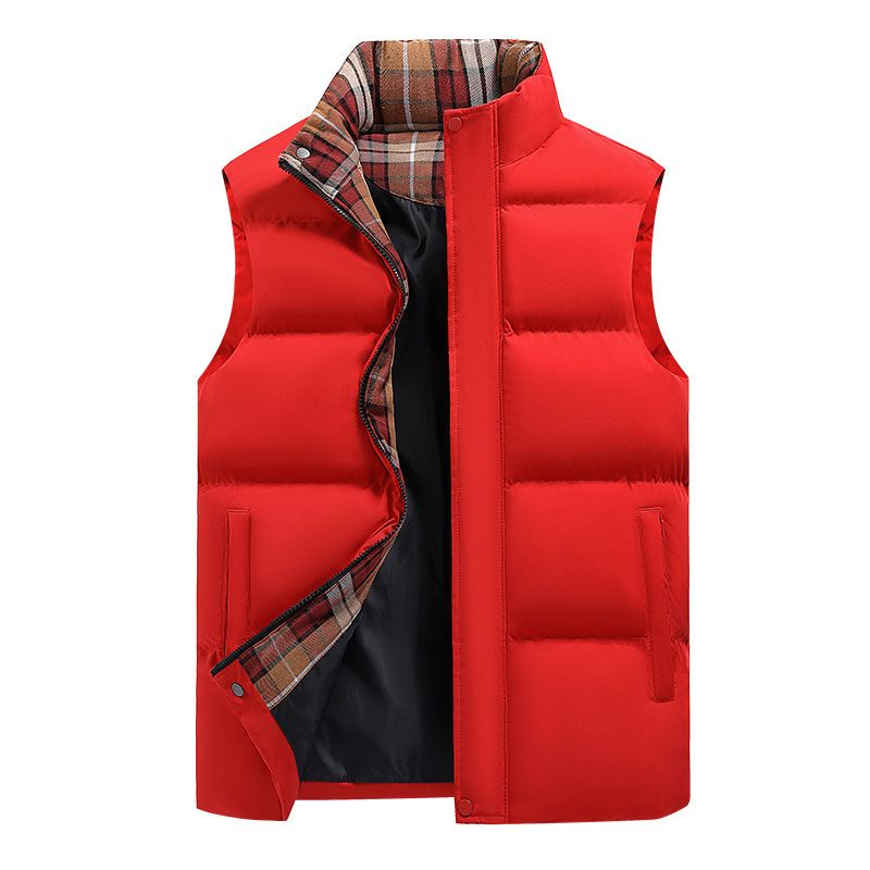 2025 New Autumn Winter Trendy Warm Sleeveless Thickened Black Stand Collar Cotton Vest For Men_voghion.com