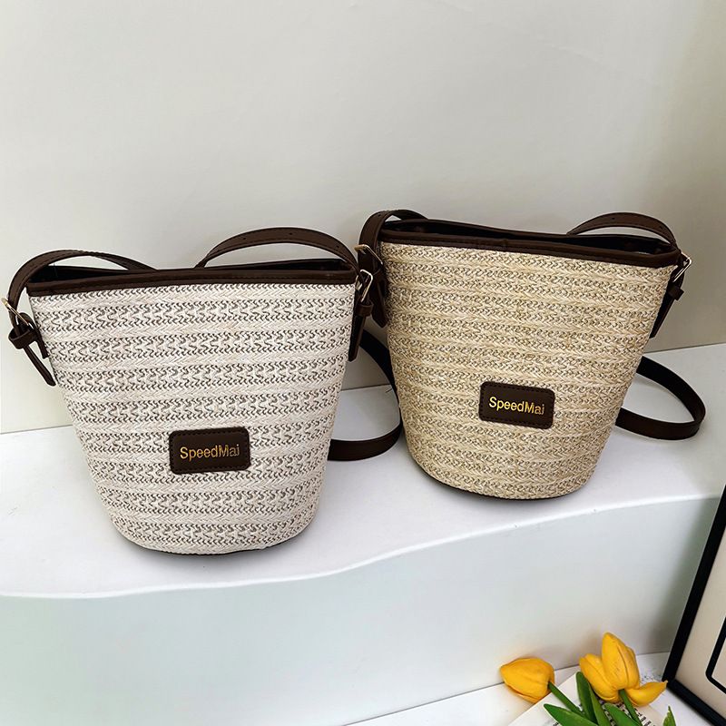 Borsa a secchiello testurizzata per le vacanze estive in spiaggia, carina, stile Mori, da donna, con tracolla singola, casual e intrecciata, nuova moda 2025_voghion.com