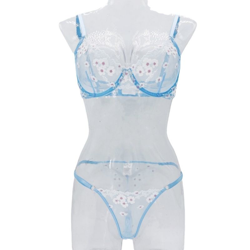 Nachtwäsche Herbst Neue Französisch Süße Gedruckt Stickerei Mesh Perspektive Bequem Gesammelt Spaß Anzug_voghion.com