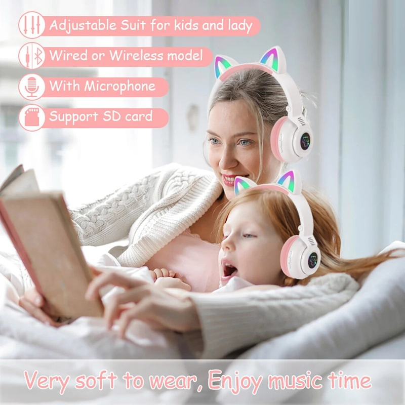 Cuffie wireless HiFi per ragazze con unicorno, microfono, stereo, bassi carini, musica per bambini, supporto per cuffie Bluetooth a forma di gatto_voghion.com