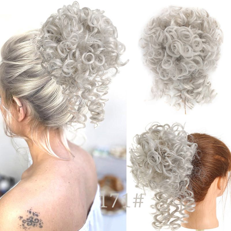 Lockiger, gewellter Dutt, Zugseil, Chemiefaser, synthetische Perückenverlängerung, chaotischer Dutt, Haar-Accessoires, flauschige Perückentasche_voghion.com