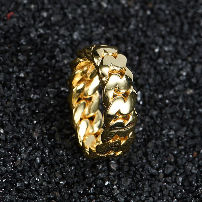 Anello da uomo Hip Hop in stile street con catena cubana liscia da 8 mm, placcato in oro vero_voghion.com