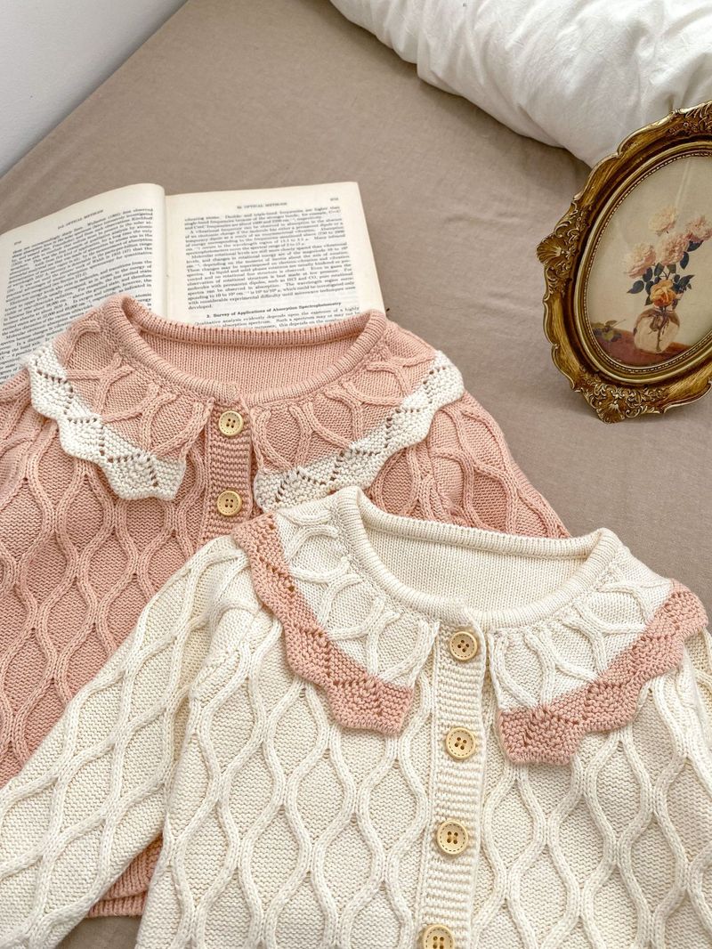 Ensemble pull bébé printemps 2024 style occidental bébé fille tricoté diamant cardigan manteau coton fil short ensemble deux pièces_voghion.com