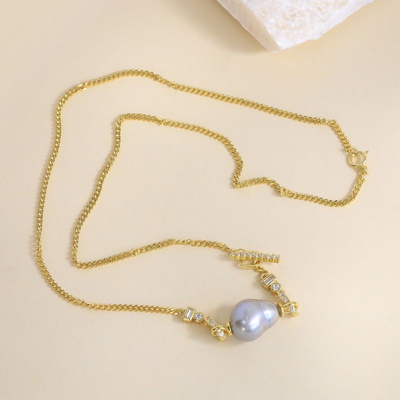 Pearl Accessories S Pure Baroque Irregular Necklace For Women Detachable Multi-Wa Cuban Chain Empt Mount Silver_voghion.com