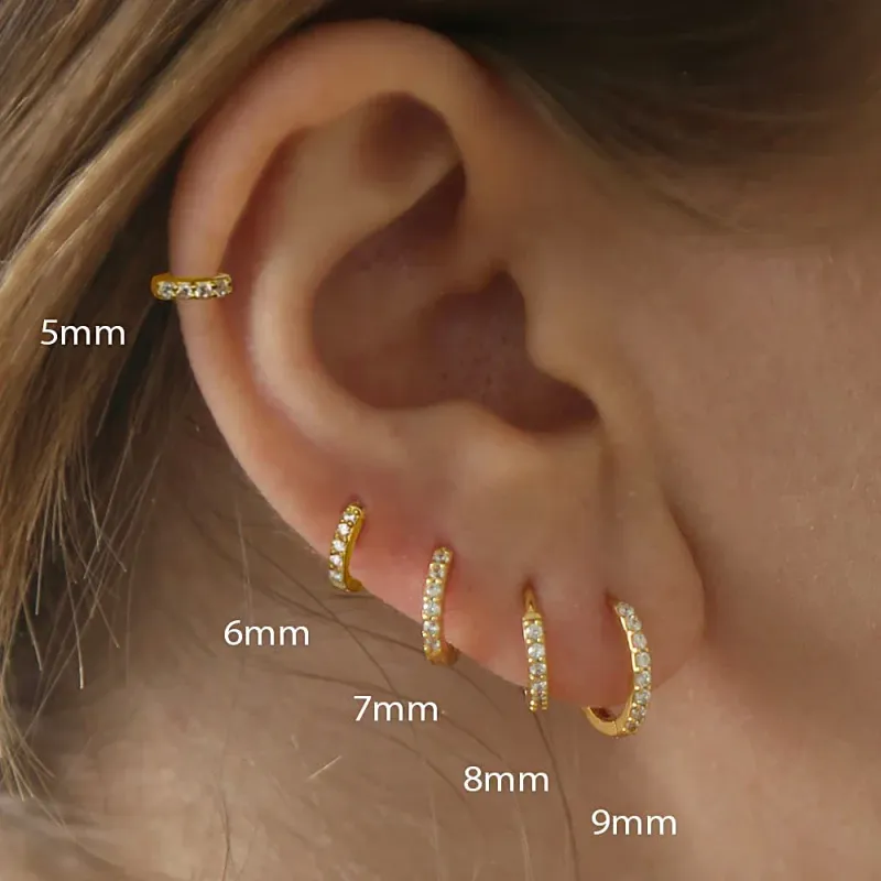 2/6 pezzi orecchini a cerchio minimalisti in acciaio inossidabile 316L con zirconi e cristalli, piccoli gioielli per piercing alla cartilagine, all'elica e al trago, per donna_voghion.com