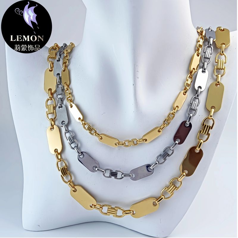 Trendy Men's Handmade Fashionable Elegant Necklace Emperor Smooth Stainless Steel Loop Flat Link Chain Set_voghion.com
