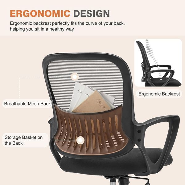 Home Office Computer Desk Chair, Managerial Executive Ergonomic Mid-Back Mesh Rolling Swivel Chair With Wheels, Comfortable Lumbar Support, Comfy Ar_voghion.com