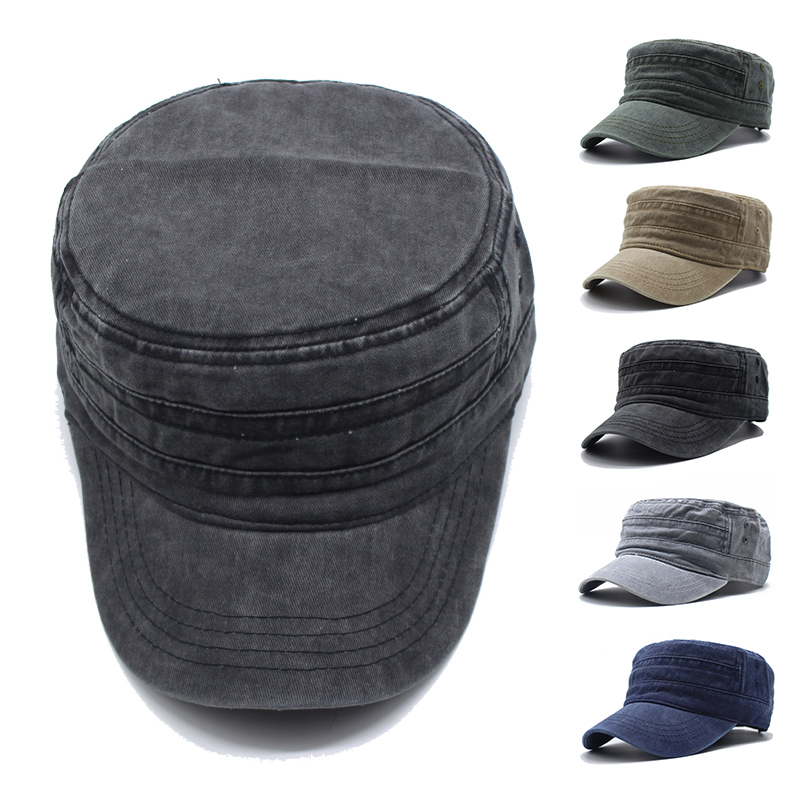 New Washed Cotton Flat Top Military Cap Adjustable Outdoor Fisherman Caps Women Men Cadet Army Cap Retro Army Hats Bone_voghion.com
