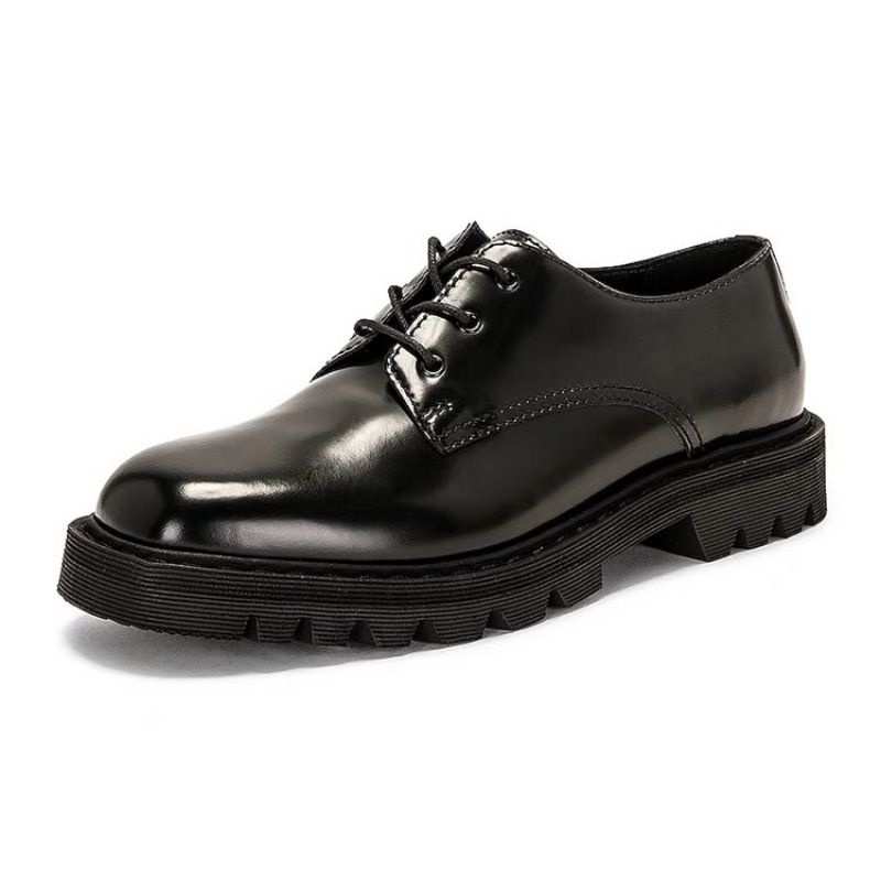 Dingban The*R Derby Genuine Lace-Up Loafers Women British Style Open Edge Beaded Cowhide Thick Sole Chunky Heel Leather_voghion.com