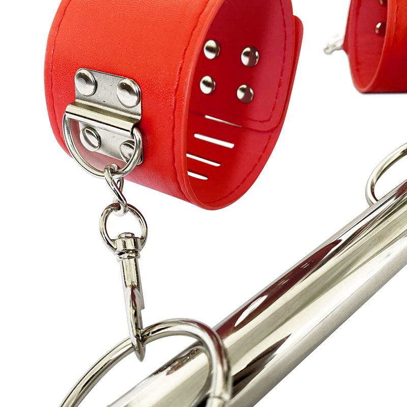 Adult products stainless steel pipe binding hand and foot restraint belt one-word steel pipe leather handcuffs and foot cuffs with lock_voghion.com