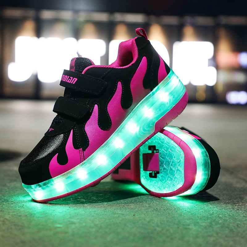 Kinderschuhe 2024 Sommer Kinderschuhe Doppelrad Kinder beleuchtete Laufschuhe Jungen und Mädchen können Rollschuhe tragen_voghion.com