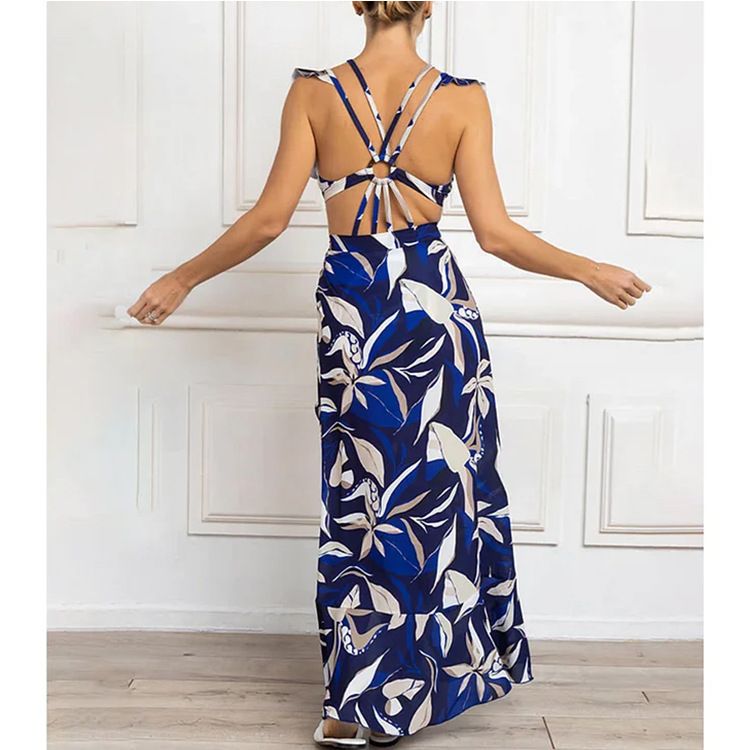 Women's swimsuit ruffled hollow strap printed swimsuit suit for women_voghion.com