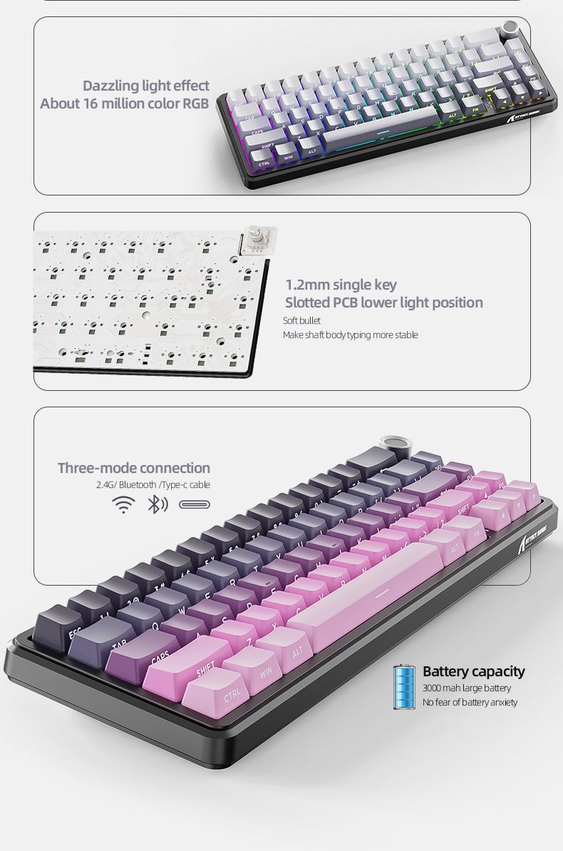 Attack Shark X66 Wireless Mechanical Keyboard Bluetooth RGB Three-mode Customized E-sports Side Engraved E-sports Game Keyboard_voghion.com