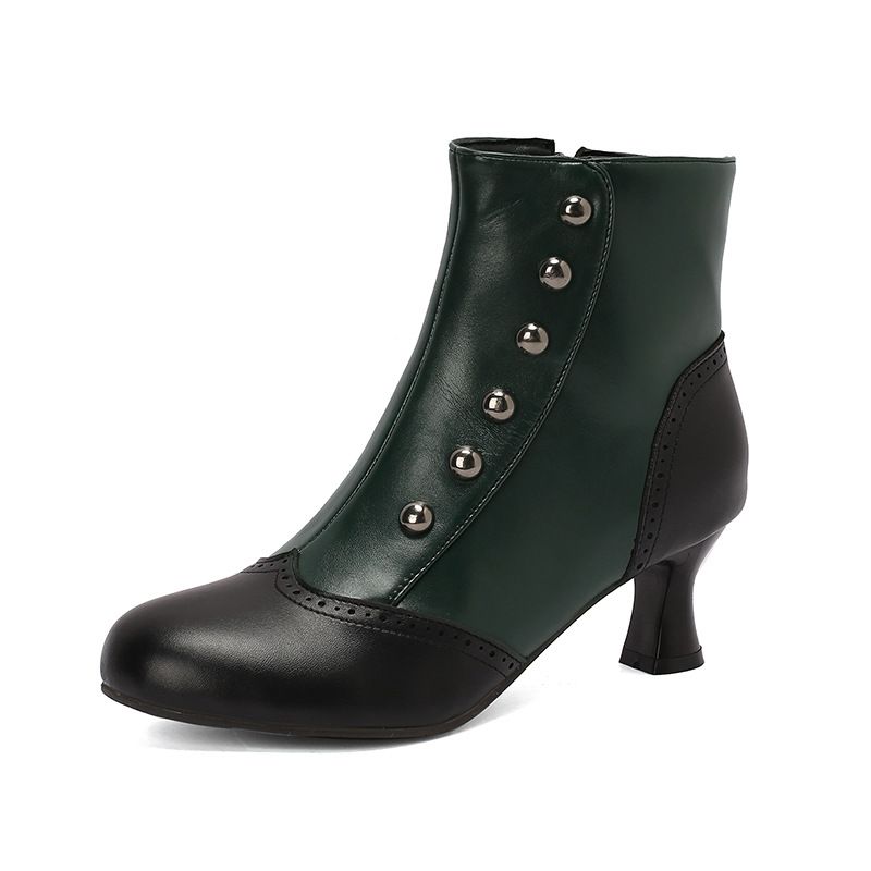 Damen Stiefeletten Herbst Winter Kurze Stiefel Farbblock Mitte Der Wade Mit Nieten Roman Dicker Mittelhoher Absatz Martin Brogue Damen S Stiefel Größe_voghion.com