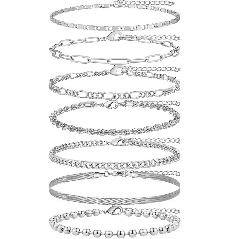 Zircon Heart-Shaped Double-Layer Stainless Steel Cuban Paperclip Twist Anklet Set Yiwu_voghion.com