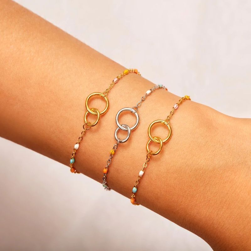 Bracciale in argento sterling S925 per donna, stile semplice e di nicchia, doppio anello intrecciato, gioielli colorati a goccia di olio_voghion.com