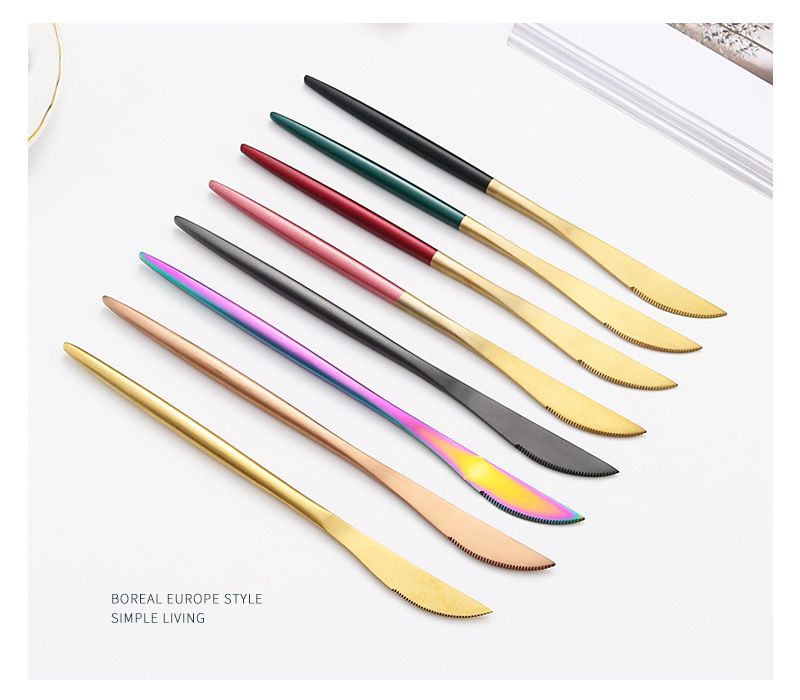 Ménagère de luxe en acier inoxydable 304 - Ensemble de 4 couverts polis miroir : couteau, fourchette, cuillère, cuillère à café (style rétro, options multicolores)_voghion.com