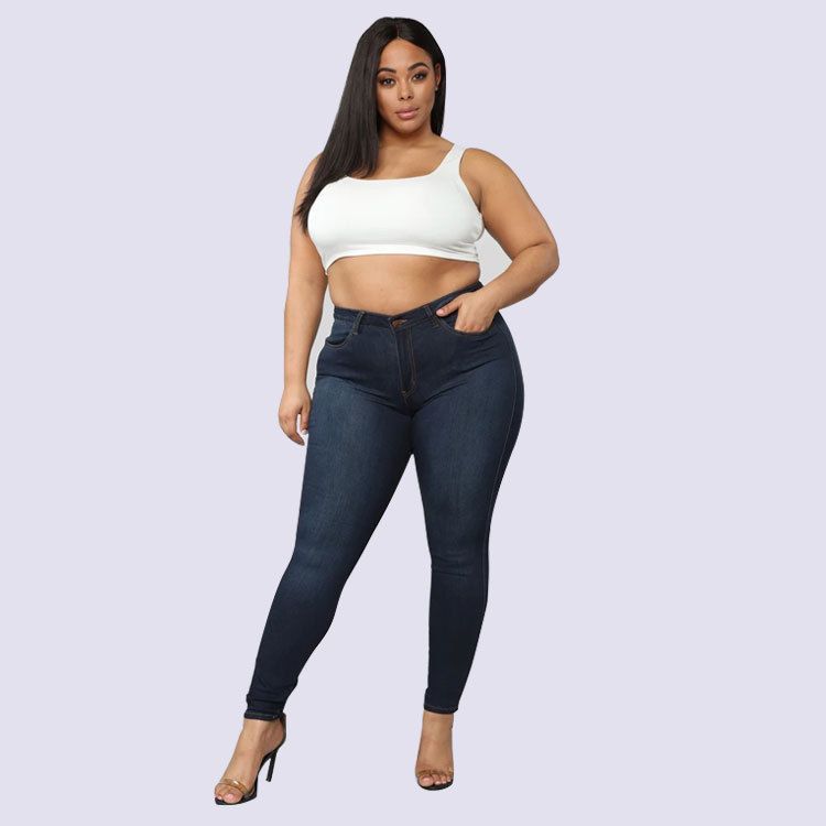 Plus Size Women's Fashion High Stretch Denim Small Leg Pants Women_voghion.com