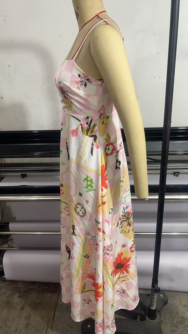 S32297 Flower Positioning Printed Strap Bag Women's Dress_voghion.com