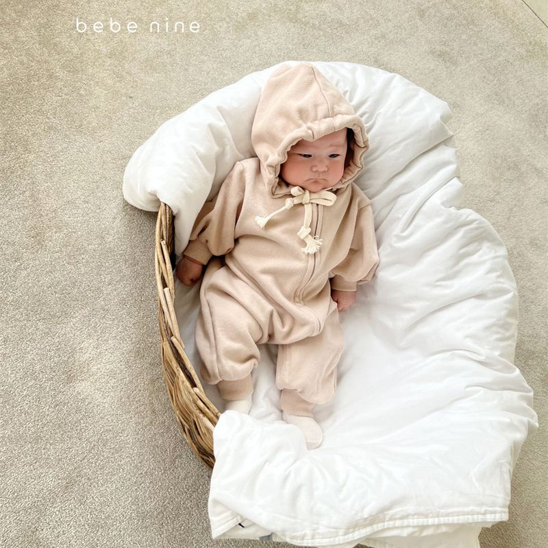 Baby Cotton Soft Oblique Zipper Hooded Long Sleeved Sweater Jumpsuit Korean Version Of The Baby Jumpsuit_voghion.com