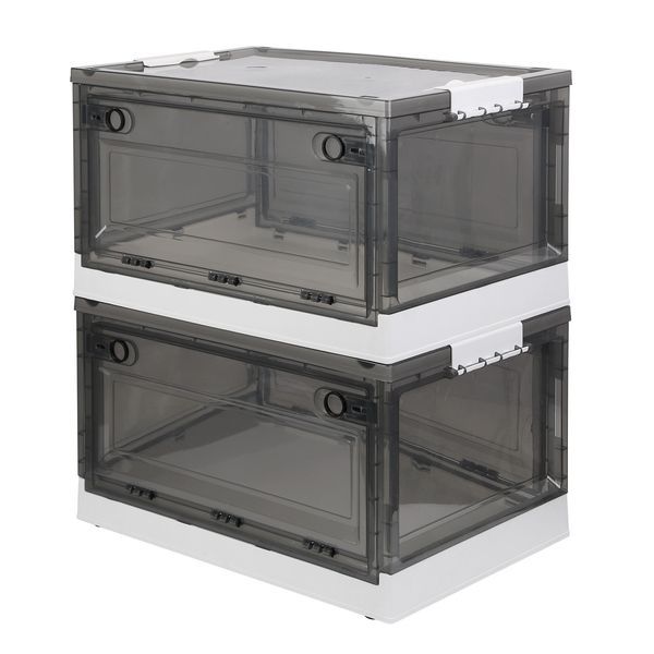 2 Packs Foldable Storage Bins Collapsible Storage Box Organizer Stackable Toy Container With Double Doors Top Lid Rolling Wheels For Clothes Toys Bo_voghion.com