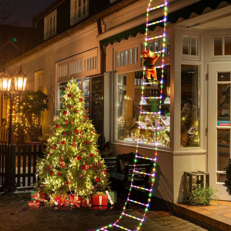 Decorazione da parete a LED con albero di Natale e scala di Babbo Natale, luci colorate per esterni_voghion.com