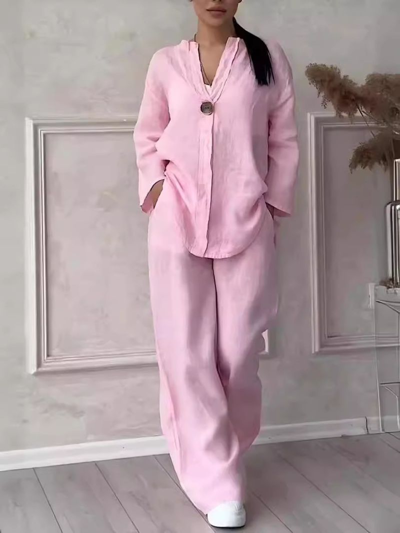 Ženska oblačila Moda Udobni ohlapni vrhovi Široke hlače Casual Bombažna lanena obleka_voghion.com