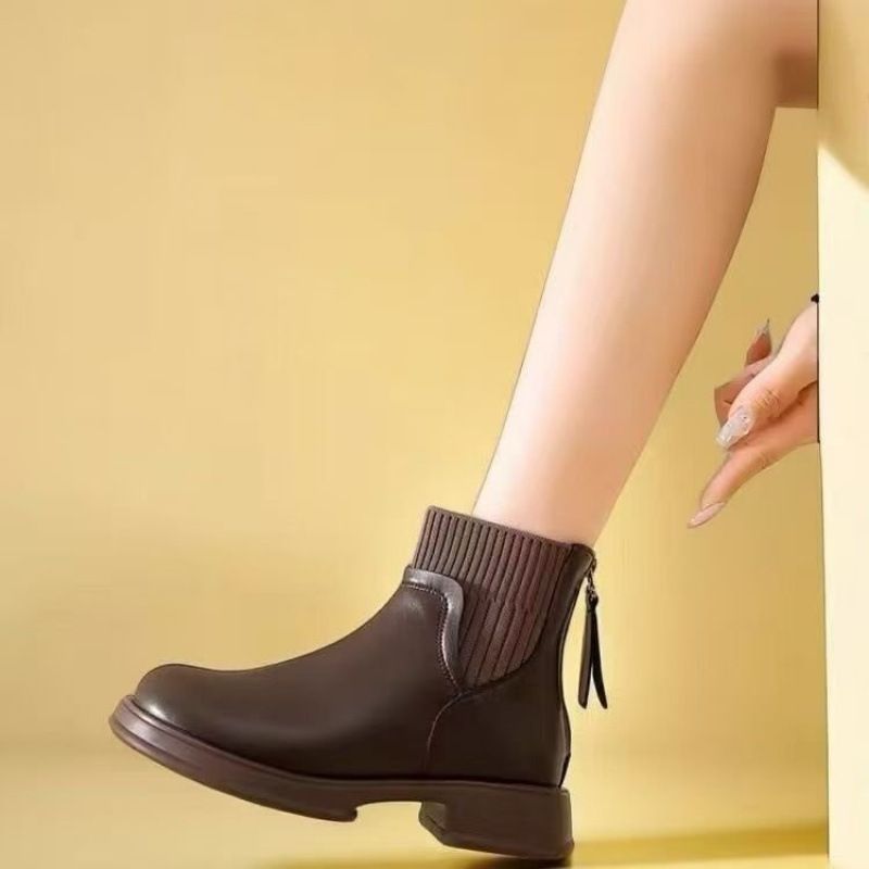 Thick Sole Sock For Women 2024 Autumn New British Style Knitted Ankle Slim Short Martin Boots_voghion.com