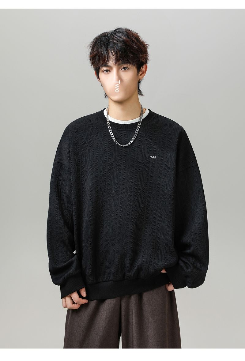 Nordmann Jakarlı Dokulu Ağır Sıklet Yuvarlak Yaka Sweatshirt Sonbahar Retro Renk Bloklu Harfli Nakışlı Hafif Eski Para_voghion.com