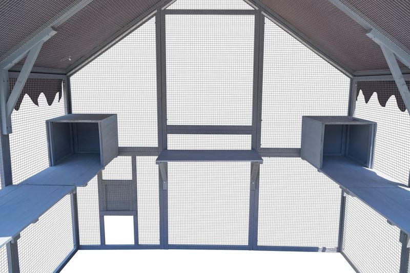 Outdoor Cat House Cat Enclosures 110" Large Kitten Playpen With Platforms,Upgrade Waterproof Cover-grey_voghion.com