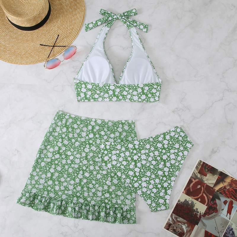 Maillot de bain deux pièces pour femme, imprimé numérique, jupe en maille, ensemble trois pièces, nouvelle collection 2025_voghion.com