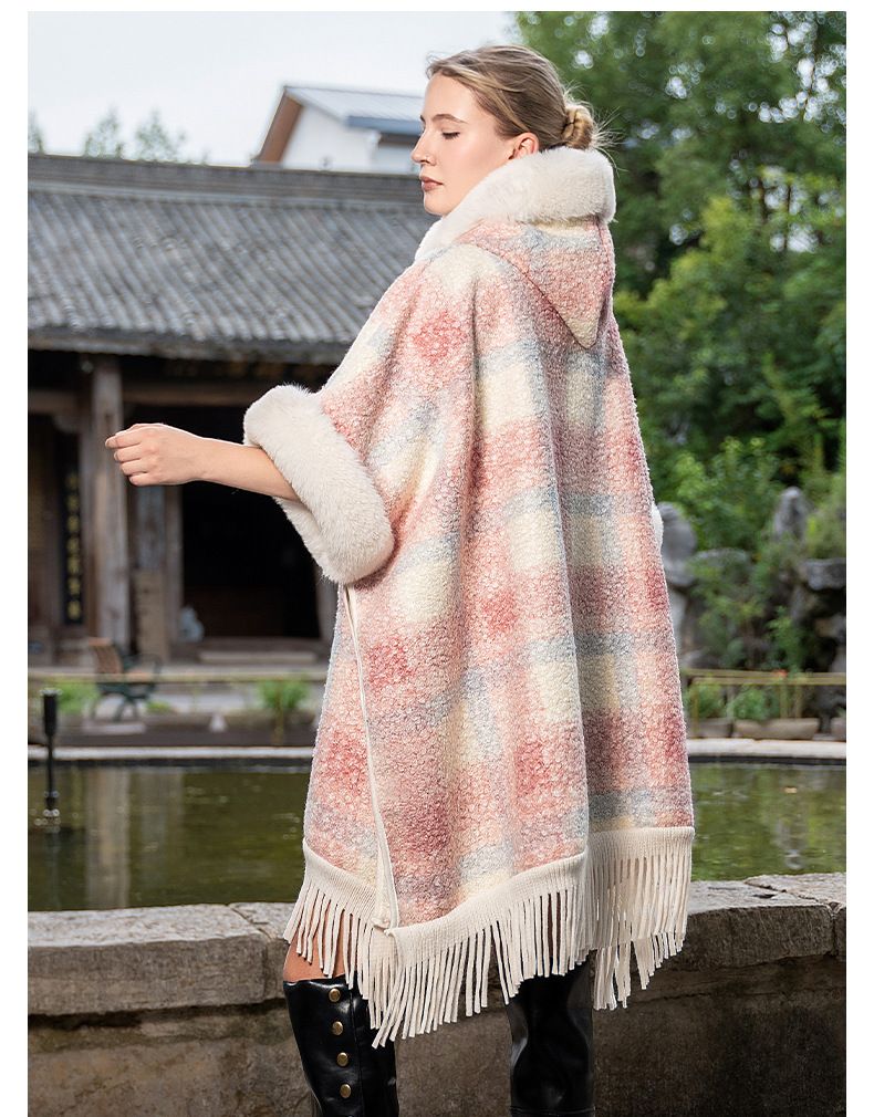 Scialli da donna autunno e inverno, nuovi mantelli caldi a quadri lavorati a maglia, scialle in peluche, nappa, lana, tutto abbinato, cappotto spesso per donna_voghion.com