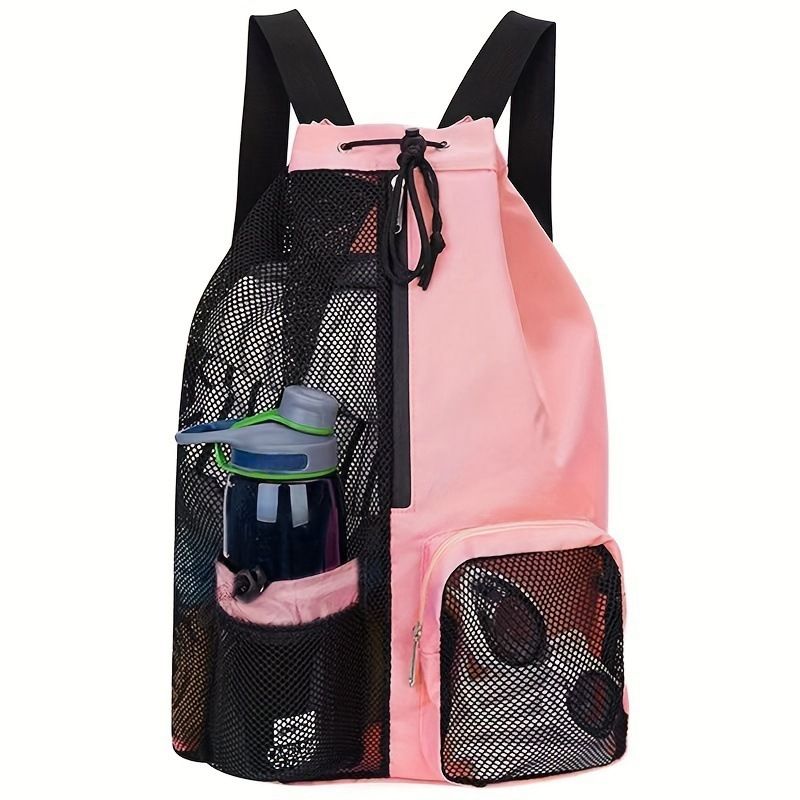 Strandtasche, Schwimmtasche, Netz-Rucksack mit Kordelzug und Nasstasche, Strandrucksack, Outdoor-Wat-Gym-Rucksack_voghion.com