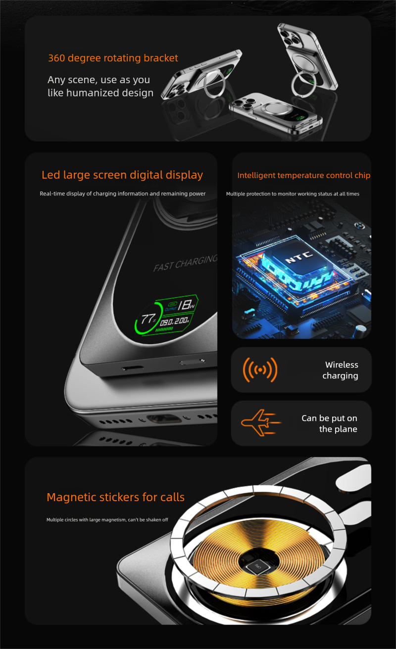 con supporto, alimentatore portatile ultrasottile da 10000 mAh, per aereo, con ricarica rapida_voghion.com