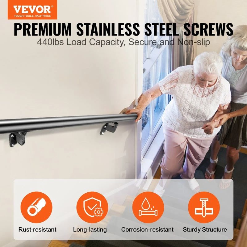 Kit Mount Stair For Hand Installation Handrail Rail Stairs Alloy Handrails Railing 44 Indoor Thickened Ft With 4 Wall Aluminum_voghion.com
