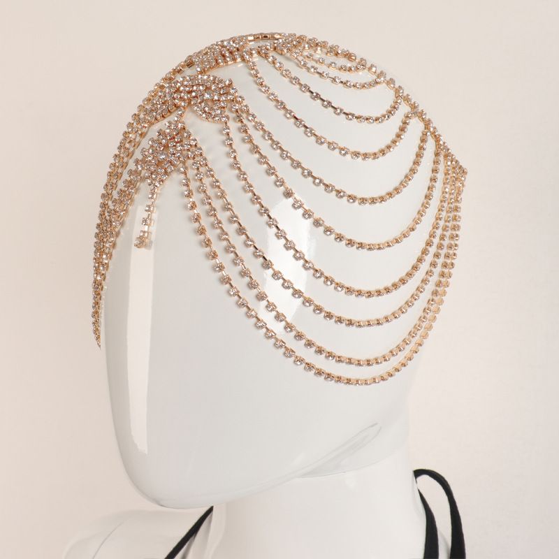 Rhinestone Hair Chain Retro Exaggerated Tassel Shiny Rhinestone Pendant Hair Accessories Headdress_voghion.com