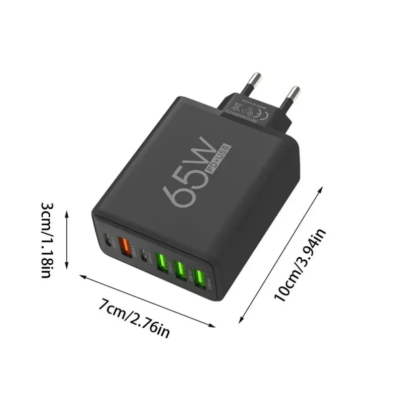 Multiple Ports 6 Block 4 USB And 2 Type-C 65W Port Charging Adapter Wall Charger Plug Fast_voghion.com
