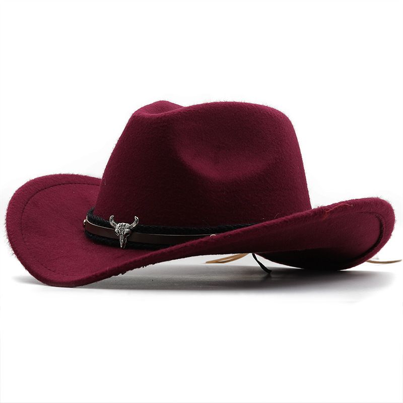 Metāla Bullhead Label Western Cowboy Top Hat Hot Pārdodu Vilnas Džeza Cepure Filca cepure Vīriešu un Sieviešu Top Cepures Saulessarga cepure_voghion.com