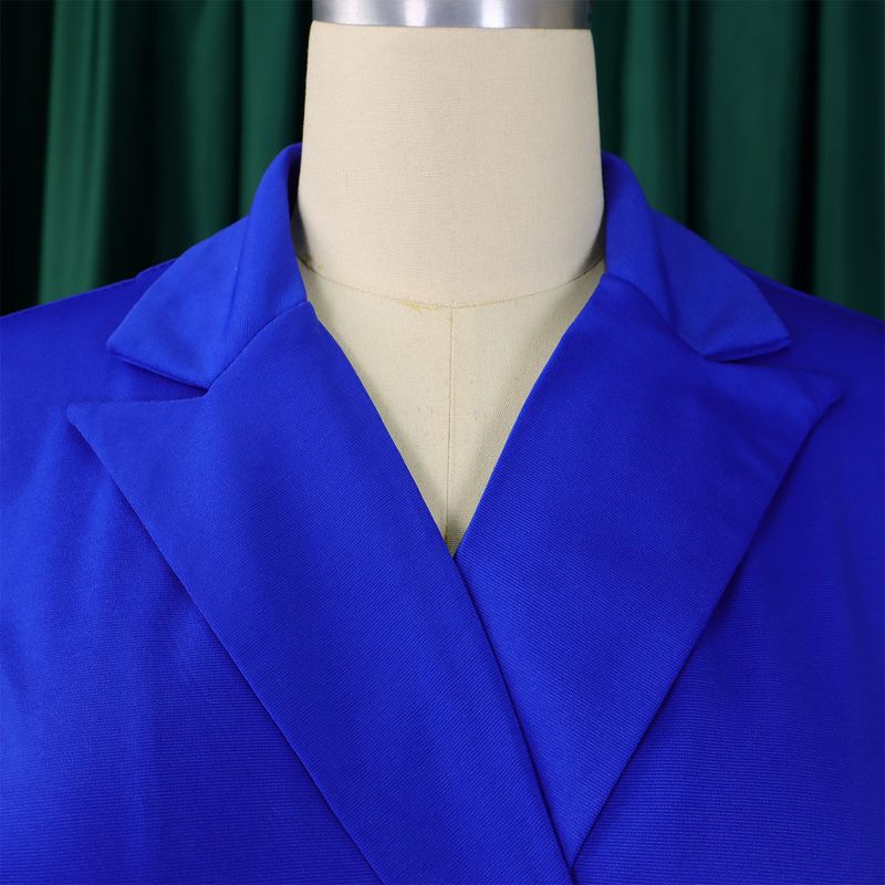 Damenbekleidung Damenmode Temperament Zweireihiger Anzugkragen Einfarbiges Kleid Mittellanges Kleid_voghion.com