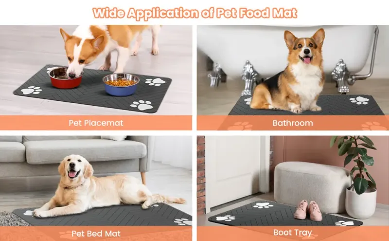 Tappetino assorbente per l'alimentazione degli animali domestici (S(piccolo gattino), M、L), tovaglietta impermeabile per ciotole per cibo e acqua per cani e gatti, supporto in gomma ad asciugatura rapida_voghion.com