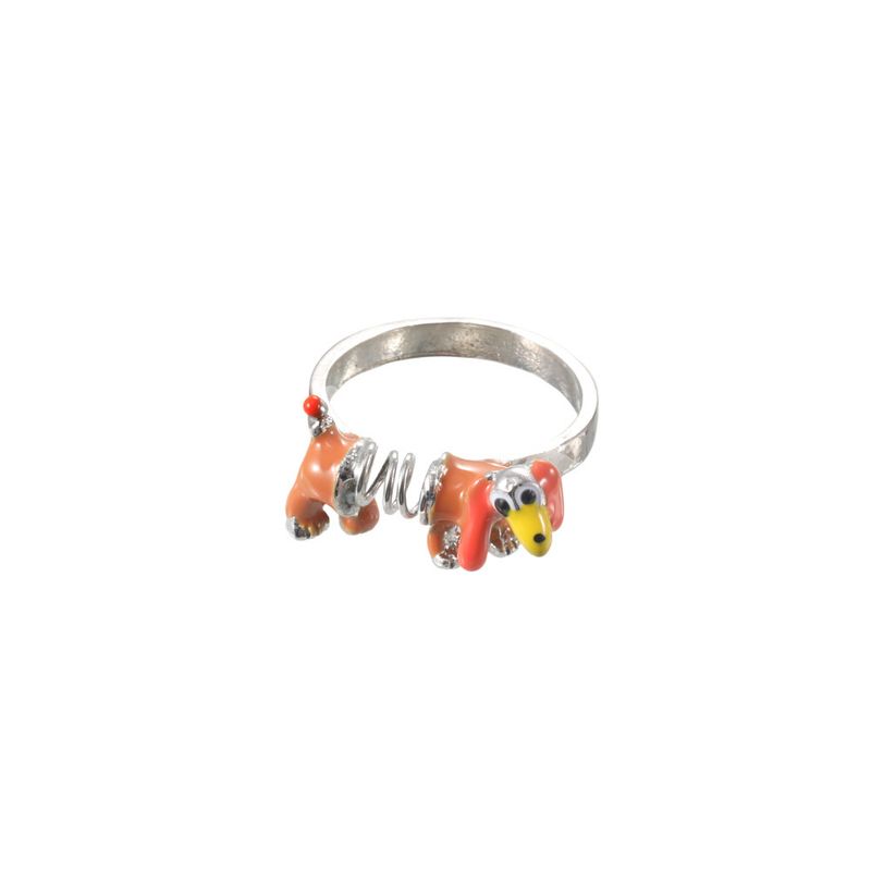 New Single Cute Cartoon Spring Oil Drop Colorful Dog Personality Ring_voghion.com